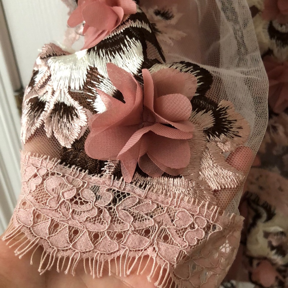 Dress The Population Nellie Floral Embroidered Lace Tiered Mini Dress size L - Picture 9 of 14